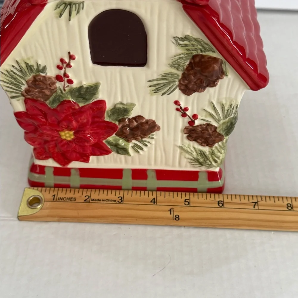 Cracker Barrel Exclusive Cardinal Pine Cone Holiday Birdhouse Cookie Jar New Box